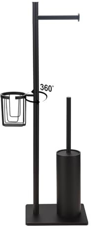 BGL Multifunktions-Toilettenpapierhalter aus Edelstahl mit schwerem Sockel, freistehend, WC-Bürstenhalter & 360° drehbarem Eckkorb – matt-schwarz