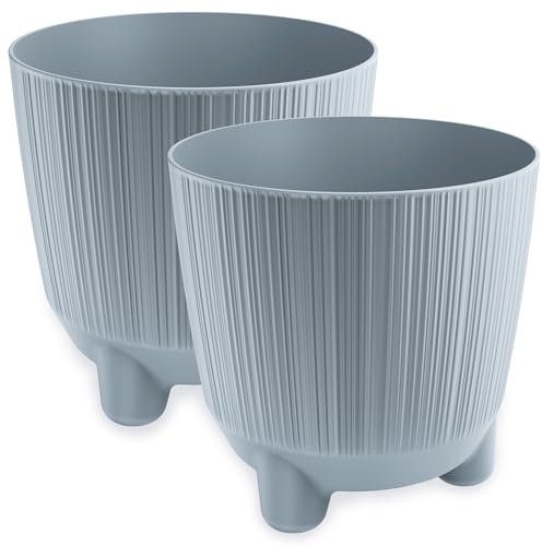 PECZEKO Lot de 2 pots de fleurs mats avec pieds - Pot décoratif pour grandes et petites plantes - Diamètre : 17 cm - Gris