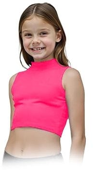 Débardeur court sans manches à col roulé pour fille, rose fluorescent, 11-12 ans