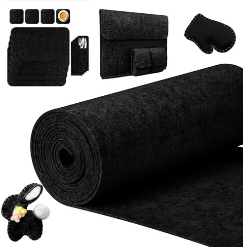 YSWOVUO Rouleau de Feutre 30cm×300cm×3mm, Tissu en Felt, Feutrine Loisir Creatif pour DIY Sacs en Feutre Cousus, Sac de Crayon, Tapis de Table, Artisanat Patchwork, Feutrine Noir