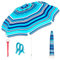 JAMAX Sombrilla Playa Grande 180 cm Inclinable Antiviento con Protección UV25+, Fibra de Vidrio, Mástil Aluminio y Bolsa Almacenaje (Rayas Azules)