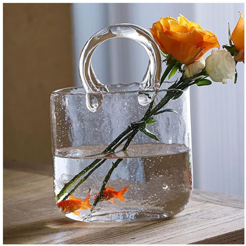 Vase Tasche, Aus Geblasenem Glas Blumenvasen Glas Handbag Vase, FüR Tafelaufsatz, Dekoration,Style1-Gray