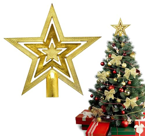 Glitzer Weihnachtsbaumspitze Stern,Weihnachtsbaum Stern Topper,20 cm Christbaumspitze,Christbaumspitze Baumspitze für Festliche Weihnachten zu Hause Weihnachtsbaum Deko,Gold