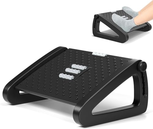 Office Foot Rest, Adjustable Height/Angle Ergonomic Foot Stool with Large Roller Massager Function, for Improved Posture/Pressure Relief/Straightening The Hunchback, Father's Day Christmas Gifts