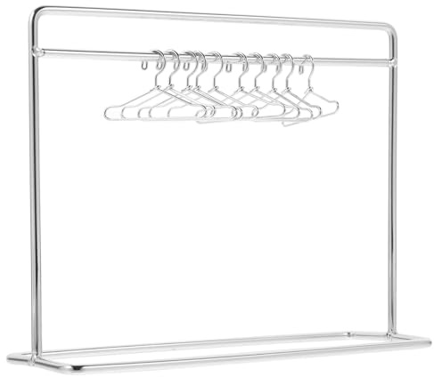 BEAHING Puppen-Kleiderständer mit 10 Puppen-Kleiderbügeln, 15 x 11, 9 cm, Mini-Kleiderständer aus Eisen für Schrank, Kleiderschrank, Puppenhaus, Möbelzubehör, Kleiderbügel