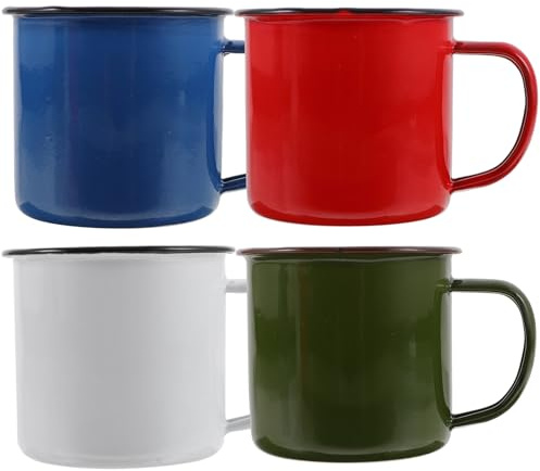 Uonlytech Juego de 4 Tazas de Esmalte Asa de Colores Surtidos Estilo Retro Capacidad para Bebida Caliente Resistente y Ecológica Adecuado para Uso Doméstico y Restaurantes