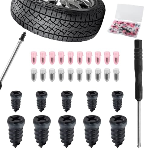 Kit di 30 viti per riparazione pneumatici,tappi di riparazione pneumatici,chiodi in gomma,kit di riparazione forature auto con cacciavite,chiodi per riparazione pneumatici,chiodi universali per ripara
