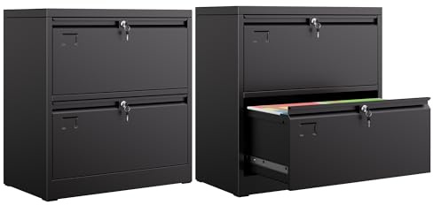 LOCENHU Armario de metal con 2 cajones, armario para archivadores con cerradura, armario para archivadores colgantes, armario de acero, armario de oficina, armario de cajones ancho, armario con