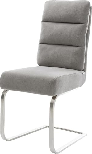 DELIFE Schwingstuhl Pela-Flex Freischwinger flach Edelstahl | Strukturstoff Soft Grau Taschenfederkern