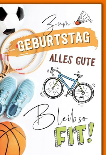 Geburtstagskarte für Männer Maskulin - Männer - Sportliche Grüße mit Fahrrad und Fitness-Motiven - Klappkarte mit Umschlag Glückwunschkarte Geburtstag