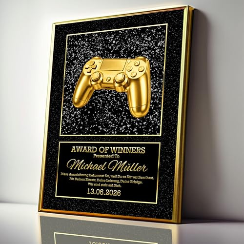 AWARD OF WINNERS | BEST GAMER - Auszeichnung, personalisierte Urkunde opt. mit Rahmen | 3 Größen | HQ Druck | Geschenkidee Gamer Geschenk Lustig Zocker Gaming Deko Zimmer Geburtstag, Gaming-Fans