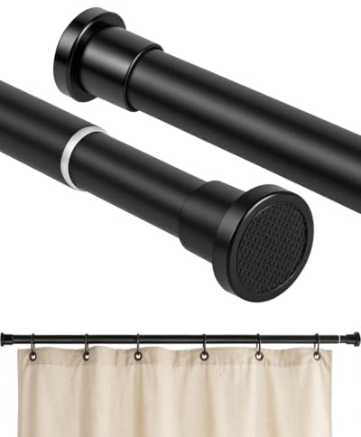 Duschvorhangstange ohne Bohren Schwarz Ø25mm, Teleskopstange 80–145 cm | Verstellbare Klemmstange aus Edelstahl, Gardinenstange für Schrank, Badezimmer, Duschvorhang