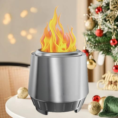 Auratrove Smokeless Tabletop Fire Pit, Stainless Steel Portable for mini Fireplace for Outdoor Camping Patio Garden, Silver 20x15cm