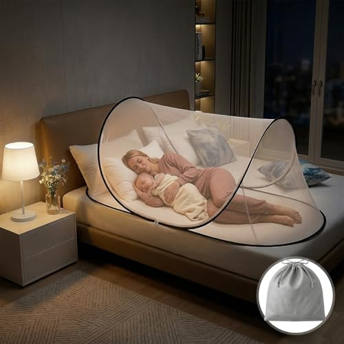 Sekey Pop Up Moskitonetz Bett, Faltbares Mückennetz Reise 200 x 80 x 56 cm, Tragbares Campingzelt Einfache und Schnelle Installation, Ultraleichtes Bettzelt Einzelbett für Familien Outdoor Camping