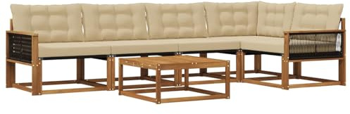 vidaXL Outdoor-Sofagarnitur mit Kissen 6 pcs Natur und Beige, Garten-Sofa, modernes Outdoor-Sofa, langlebige Terrasse, Chill-Lounge, stilvolle Komfort-Einheit zum Entspannen