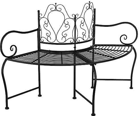 XHNIFBN Baumbank 150 cm Schwarz Stahl Gartenbank mit modernem Design Robustes wetterfestes Metall für Outdoor Balkon Terrasse Park Sitzbank mit Rückenlehne für Garten Hof Gartengarnitur