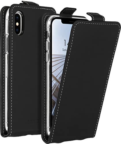 ACCEZZ Flipcase Hülle kompatibel mit iPhone XS, iPhone X– Flip Case Tasche – Handytasche zum Aufklappen in Schwarz [1 Kartenfach, Magnetverschluss, Premium Kunstleder]