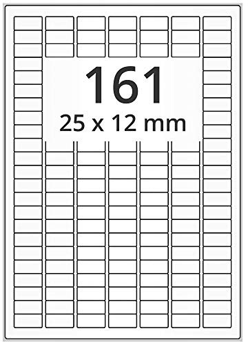 Labelident Laser-Etiketten 25 x 12 mm - 161 Etiketten pro A4-Bogen - 80.500 Etiketten (500 DIN A4 Bögen), selbstklebend, Universal-Etiketten für Laser- & Inkjetdrucker
