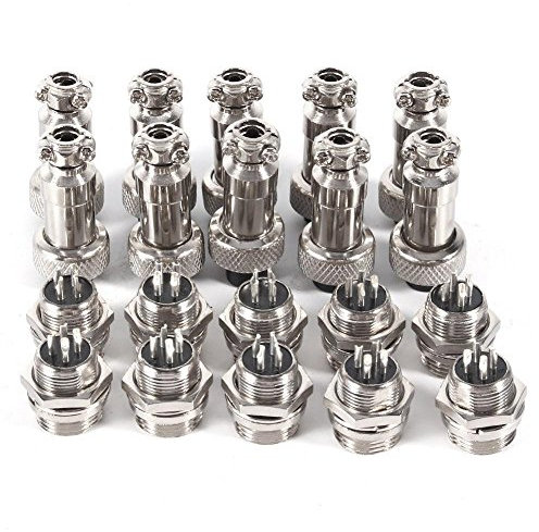 Walfront GX12 10er Set Aviation Connector Power Plug 4 Pin 12mm Aviation Plug Male + Female Fittings Zink Vernickelte Metallbuchse 300V 5A