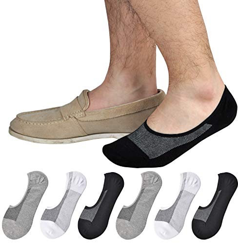 Jormatt 6 Pairs No Show loafer Socks Mens Cotton Sports Trainer Socks Women With Non Slip Grips, Shoe Size 5-9