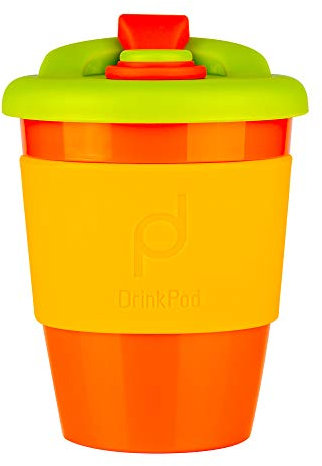 DrinkPod Taza de café reutilizable sin BPA, 340 ml, 12 onzas, taza de viaje de plástico – AUTUMN NARANJA