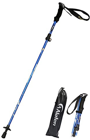 A ALAFEN Aluminum Collapsible Ultralight Travel Trekking Hiking Pole for Men and Women (Fits 5'3 - 6'2), Single Pole (1 Pack), Blue
