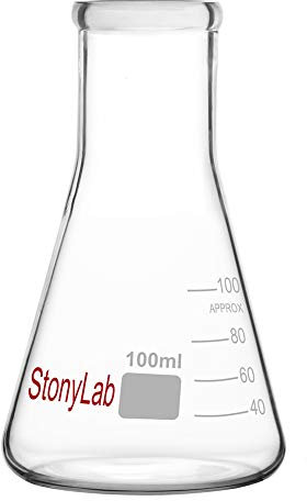 stonylab 1-Pack Glass 100ml Heavy Wall Narrow Mouth Erlenmeyer Flasks with Heavy Duty Rim (100ml Fits with StonyLab 5# Rubber Stopper)