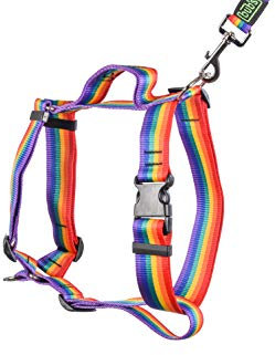Bub's® Großes Hundegeschirr mit Ziehgriff - H-Form - Brustgeschirr für Hunde (groß mit Griff, Rainbow)