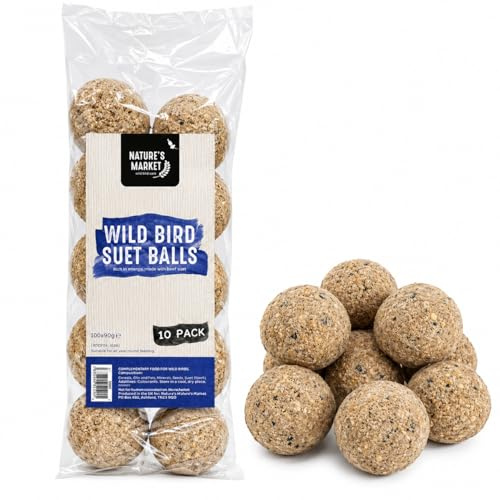 Garden Mile Bolas de sebo grasas, paquete de 10 bolas de sebo para pájaros, bolas de grasa para pájaros, bolas de grasa de alta calidad, alimento para pájaros silvestres de jardín con alto contenido