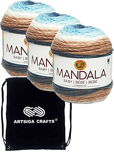 Lion Brand Strickgarn Mandala Baby Wishing Well 3 Knäuel Factory Pack (gleiche Farbstofflose) 526-204 Bündel mit 1 Artsiga Crafts Projekttasche
