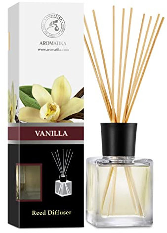 Raumduft Vanille 200ml - Raumduft Diffuser mit Natürlich Ätherischen Vanille Öl mit Rattanstäbchen - Bester Raumlufterfrischer fur Zuhausem - Büro - SPA - Aromatherapie
