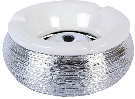 Windaschenbecher Windascher Gross aus Keramik rund 15cm Durchmesser Struktur metallisch glänzend Aschenbecher für Innen und Außen (Silber)
