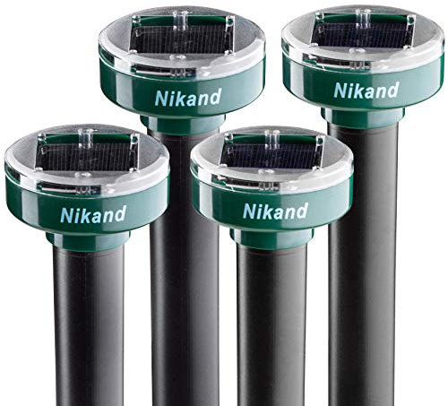 NIKAND Gopher Repellent Ultrasonic Solar Powered - Mole Repellent Stakes Outdoor Pet Safe - Groundhog Repeller Snake Rodent Gopher Spikes Chaser - Sonic Mole Deterrent Devices (4)