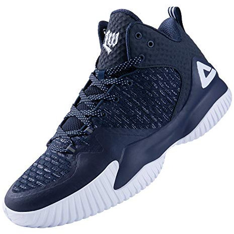 PEAK High Top Herren-Basketballschuhe, Streetball-Master, atmungsaktive Outdoor-Sneaker, dämpfende Schuhe für Fitness, Marineblau, 44.5 EU