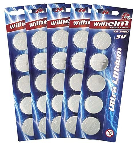 25 x CR2450 WILHELM Lithium Knopfzelle 3V 600mAh ø24,5x5,0mm Batterie DL 2450