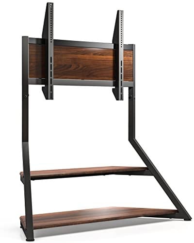 FITUEYES Supporto TV da pavimento design per TV da 75-100 pollici con supporto per schermi LCD/LED curvo piatti regolabili in altezza con ripiani aperti in legno Gestione cavi