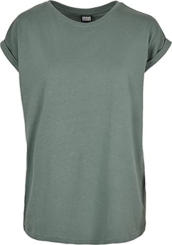 Urban Classics Women's Ladies Extended Shoulder Tee Basic Capsleeves, Shortsleeve T-Shirt Top with Crew Neck, paleleaf, XS