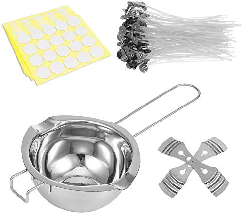 CYH - Kit de fabricación de Velas de Cera para Bricolaje, 100 mechas de Cera con Soporte, 100 Pegatinas de Mecha, 2 portamechas de Vela de 3 Agujeros, 1 Vela para Hacer un Bote de fundición