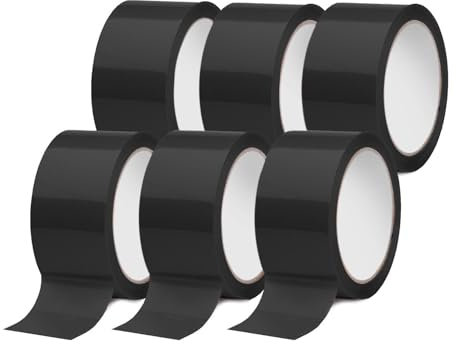 IMBALLAGGI 2000 - Nastro Adesivo Pacchi Nero in Polipropilene, 6Pz 5cm x 66Mt x 76 mm, Nastro Adesivo Colorato Resistente a Strappo Silenzioso, Nastro Imballaggio per Spedizioni, Scatoloni e Trasloco