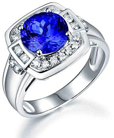 Daesar Herren Ring 750 Weißgold Halo Ring mit 2.5ct Tansanit, Trauring Weißgold Diamant Verlobungsring Große 66 (21.0)
