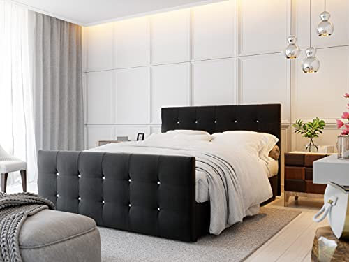 A-dekor home Boxspringbett KLEO Hotelbett,kontinentales Bett,140/160/180x200cm,Creme/Schwarz/Braun/Grau,Bettkasten,Bonell Matratze,Topper (Cosmic 100 Schwarz, 180 x 200 cm)