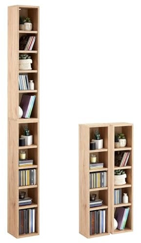 IDIMEX Etagères modulables Musique pour CD et DVD, Lot de 2 Meubles de Rangement en Colonne avec 10 Compartiments, en mélaminé décor chêne Sanremo