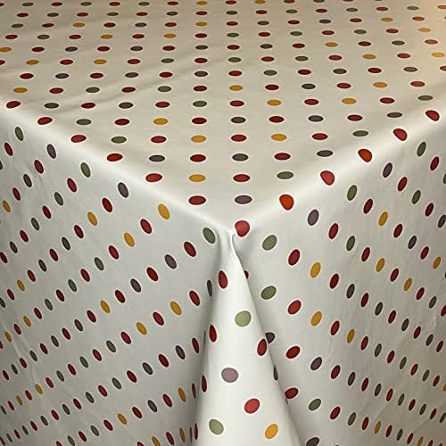 KEVKUS Wachstuch Tischdecke 06062-02 Bunte Punkte auf beige Polka Dots eckig rund oval (Rand: Schnittkante (ohne Einfassung), 140 x 220 cm oval)