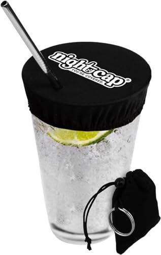 Nightcap - Keychain Drink Cover, As Seen on Shark Tank - Anti-Spike Drink Protector for Women - Reusable Drink Cover - Fits Most Cups & Glasses, Washable - Convenient & Portable - Black
