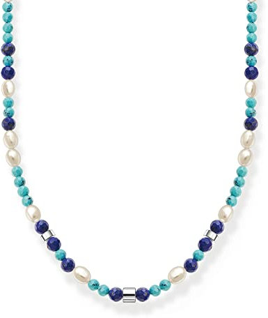 Thomas Sabo Damen Kette mit blauen Steinen und Perlen, mit Verlängerungskettchen aus 925er Sterlingsilber, Länge 45cm, KE2162-775-7-L45V