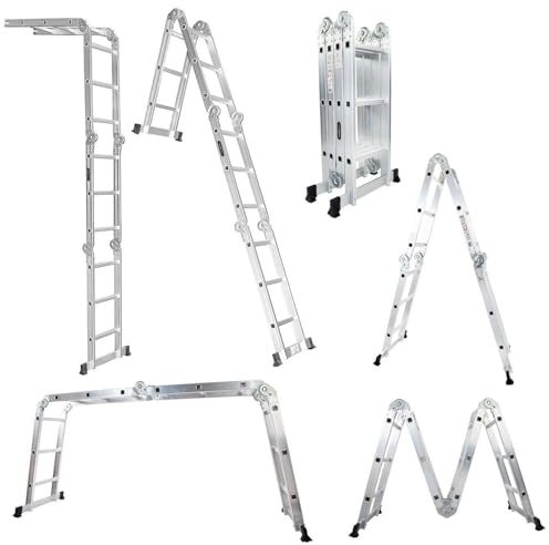 12.5 FT Folding Ladder, LUISLADDERS Multi-Purpose Ladder, Aluminium Extension Ladders 7 in 1 Heavy Duty Combination EN 131 Standard