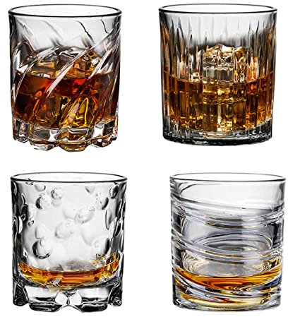 INIFLM 4 drehende Whiskygläser Set, 340 ml, altmodische Whiskygläser, mehrere Stile, Cocktailgläser, Scotch-Tassen, Bourbon-Gläser, Rock-Glas