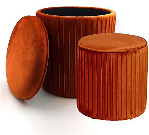 Norbe | Tik TAK | Set mit 2 Sitzsäcken aus Samt mit Aufbewahrungsbox, Zylinder, Gerippter Hocker | Fußstütze für den Schreibtisch | Schminktisch | Sessel für Kinder für Schlafzimmer Wohnzimmer |