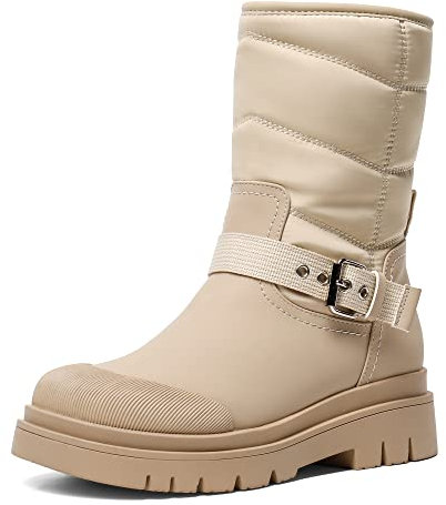 DREAM PAIRS Stivali da Neve da Donna con Suola Spessa Stivali Invernali con Pelliccia Caldo Scarpe Boots All'aperto Comodi,Size 37,Nudo,SDSB2202W-E