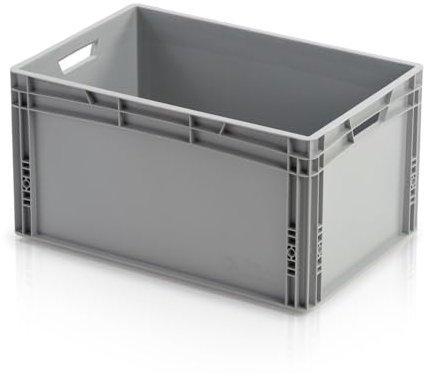 Wetec Lagerbehälter, mit Durchfassgriffen, grau, 600 x 400 x 320 mm (Lagerbox Transportbox Transportkasten Euro-Transportkasten Eurobox Eurofix-Kasten Eurokasten Eurokiste Stapeltransportkasten)
